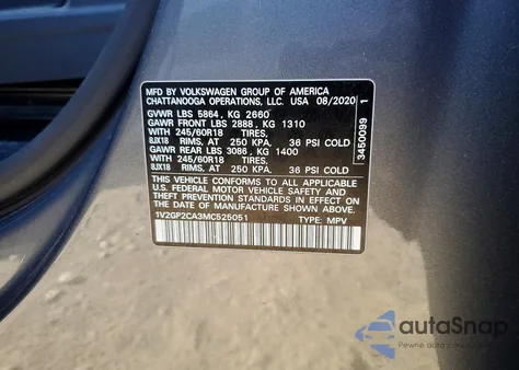 2021 Volkswagen Atlas S z USA, uszkodzony, nr VIN 1V2GP2CA3MC525051